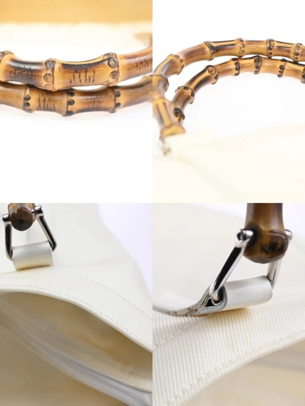 GUCCI Logo Bamboo Tote Handbag Nylon Patent Leather White SHW Italy 66KC967 - Picture 7 of 16